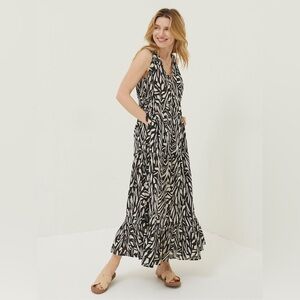 Fat Face Black Paint Stroke Avery Midi Dress 8